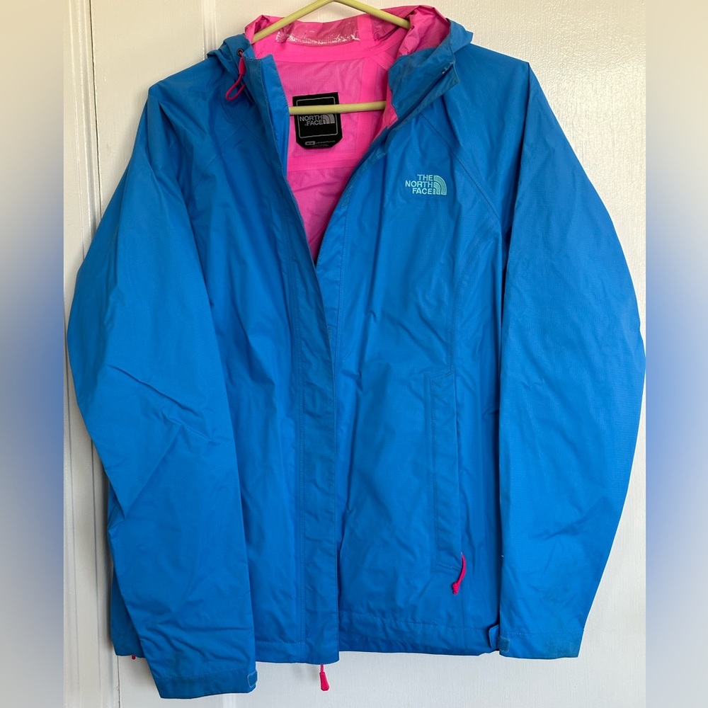 North Face Nylon Hyvent Rain Jacket Blue PInk Size M
